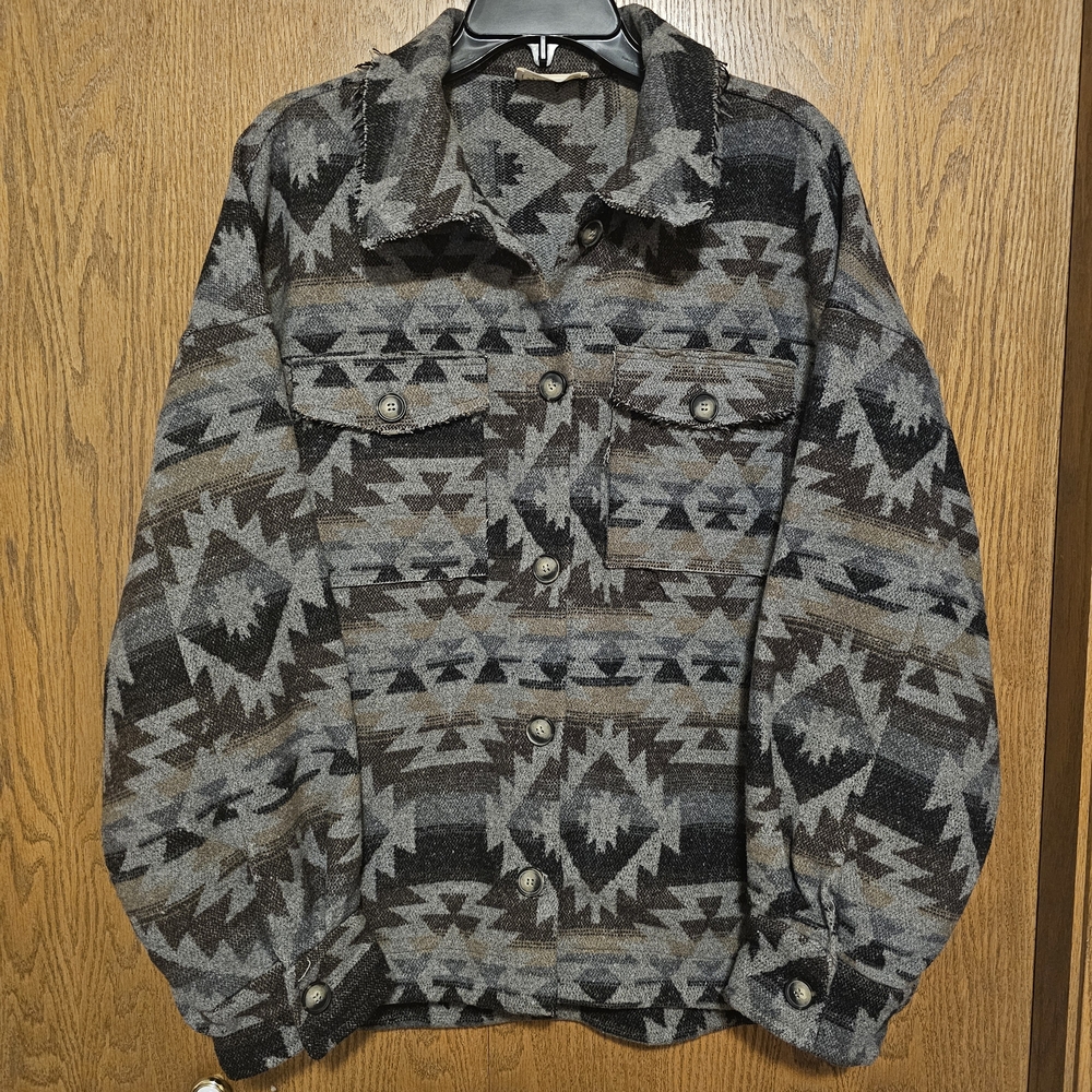 Women's Patterned Botique Jacket Shacket Wool Ble… - image 3